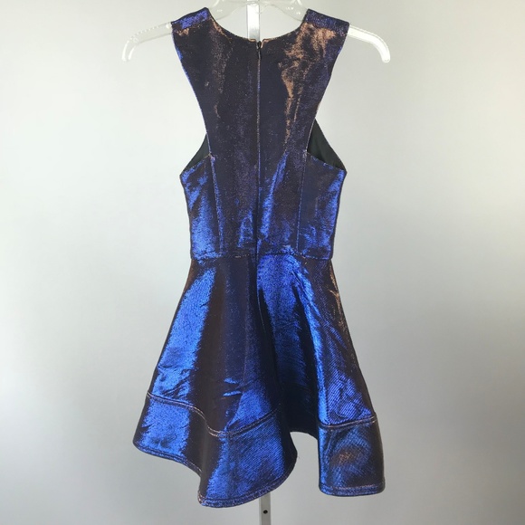 Topshop 2 Tone Bonded Skater Dress Metallic 4 - Picture 7 of 7